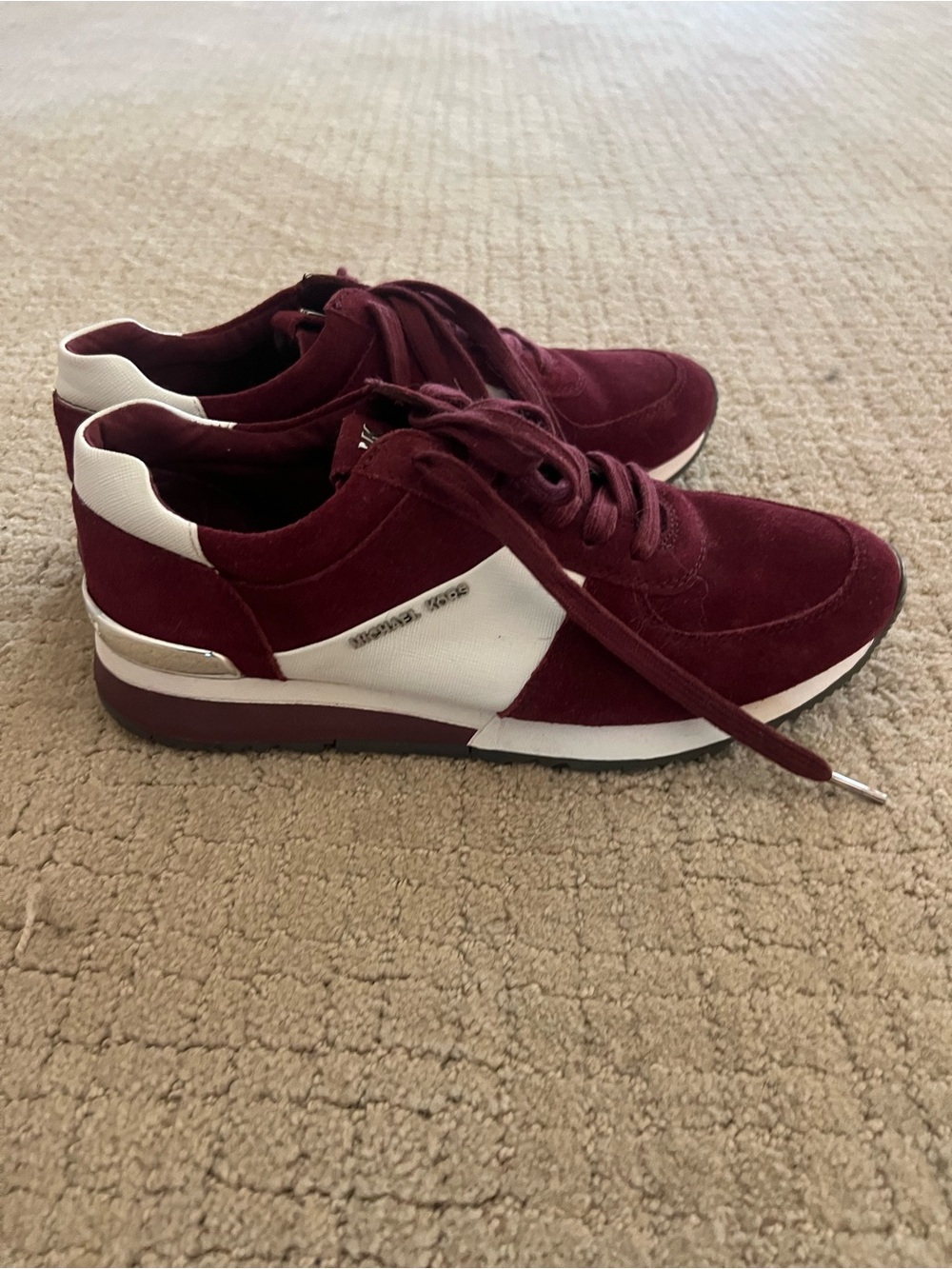 MICHAEL Michael Kors Women's Burgundy and White Lace-Up Suede Sneakers